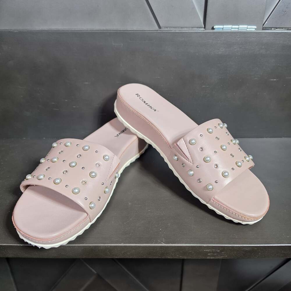 Romika Shoes Womens Size 9-9.5 Pink Slide Sandals Wedge Studded Comfort New EU40